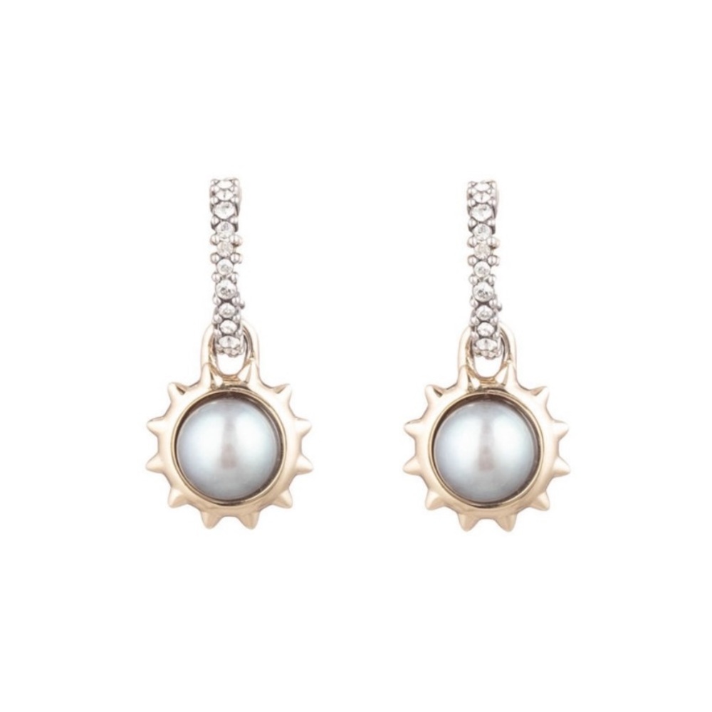 Alexis Bittar Gold Silver Sculpted Georgian Star Pearl Drop Statement Earrings - Picture 6 of 15